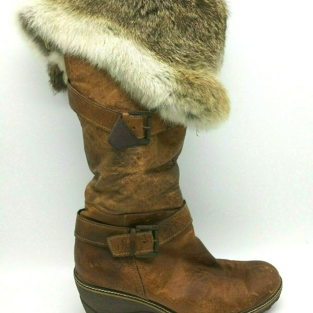 Manas Lea Foscati Rabbit Fur Wedge Boots Size 39
